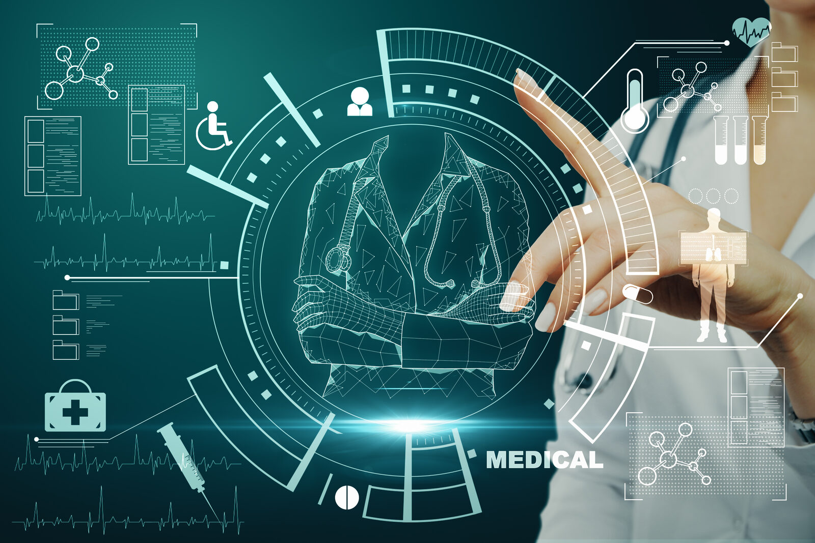 Medical professional interacting with a digital healthcare technology interface